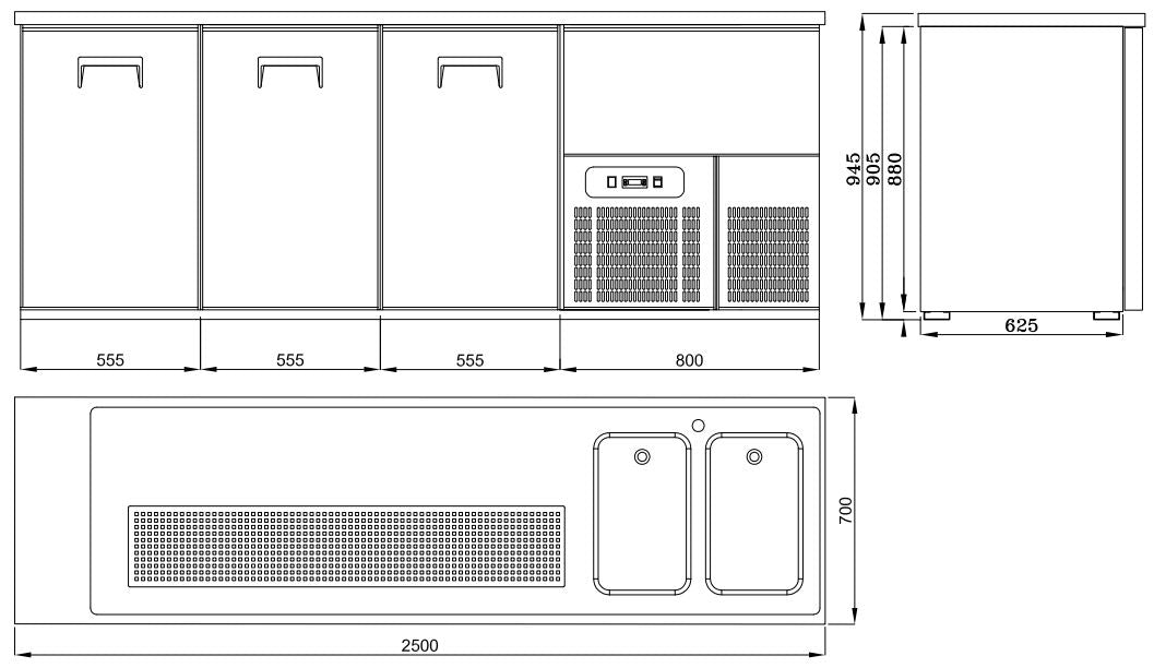 Combisteel Beer Counter 3 Doors 2R - 7489.5340 Bottle Cooler Beer Tap Counters Combisteel   