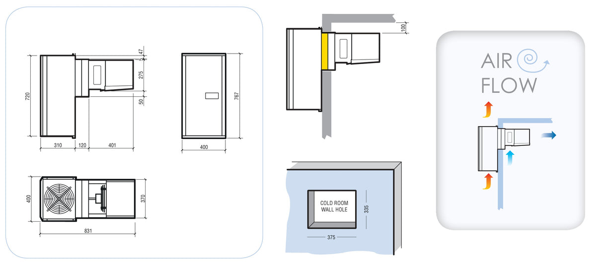 Combisteel Chiller Monoblock Refrigeration Unit Wall-Mounted Straddle Type Small | Capacity 2.8-5.8 m3 - 7492.0120 Cold & Freezer Room Refrigeration Units Combisteel