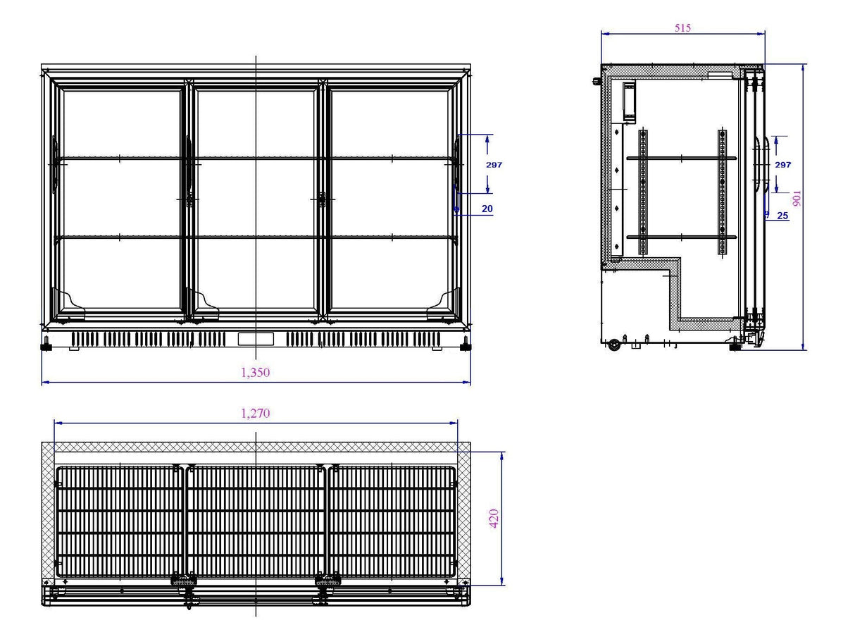 Combisteel Backbar Cooler Black 3 Sliding Doors - 7527.0025 Triple Door Bottle Coolers Combisteel   