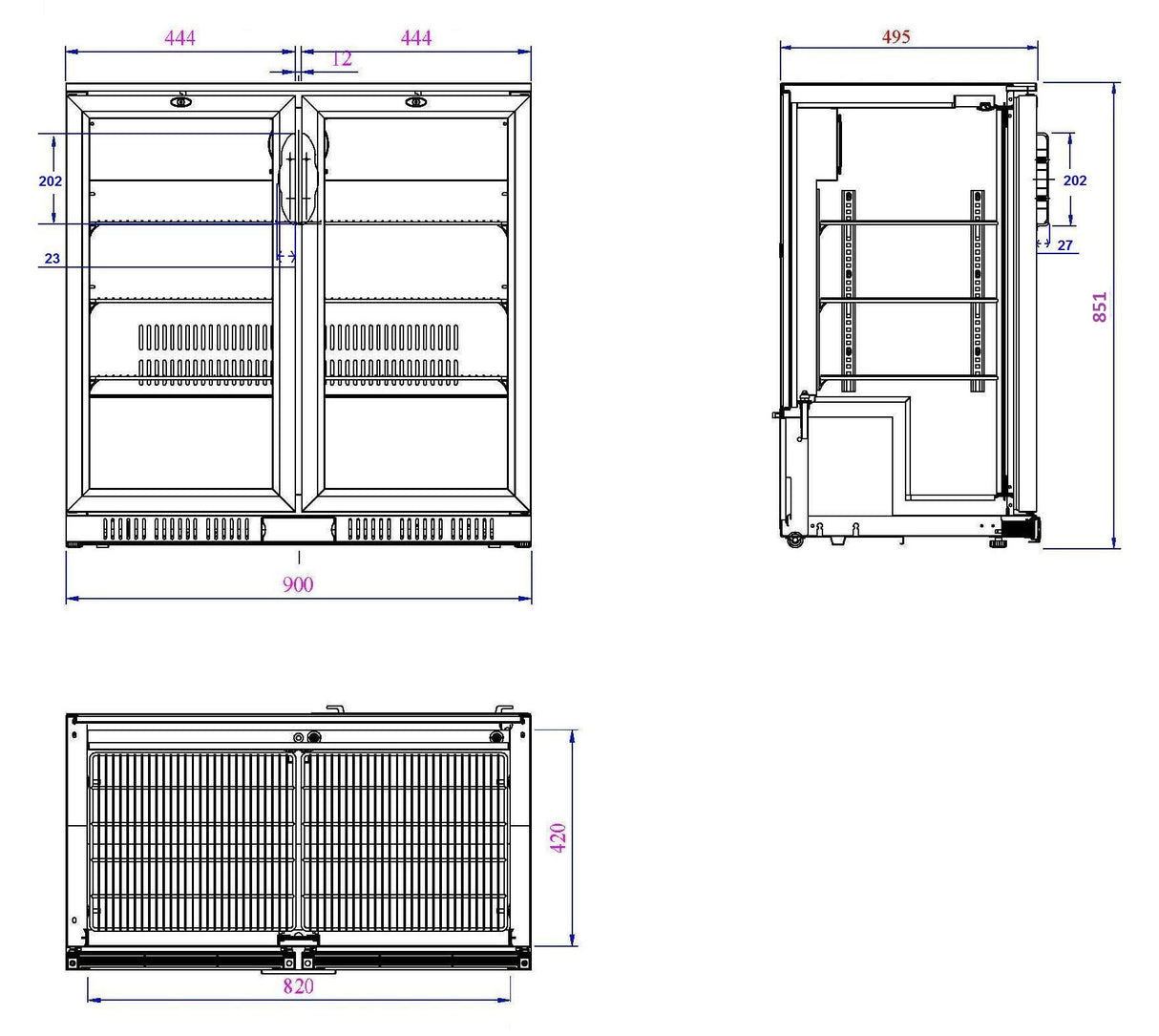 Combisteel Backbar Cooler Black 2 Doors - 7527.0035 Double Door Bottle Coolers Combisteel   
