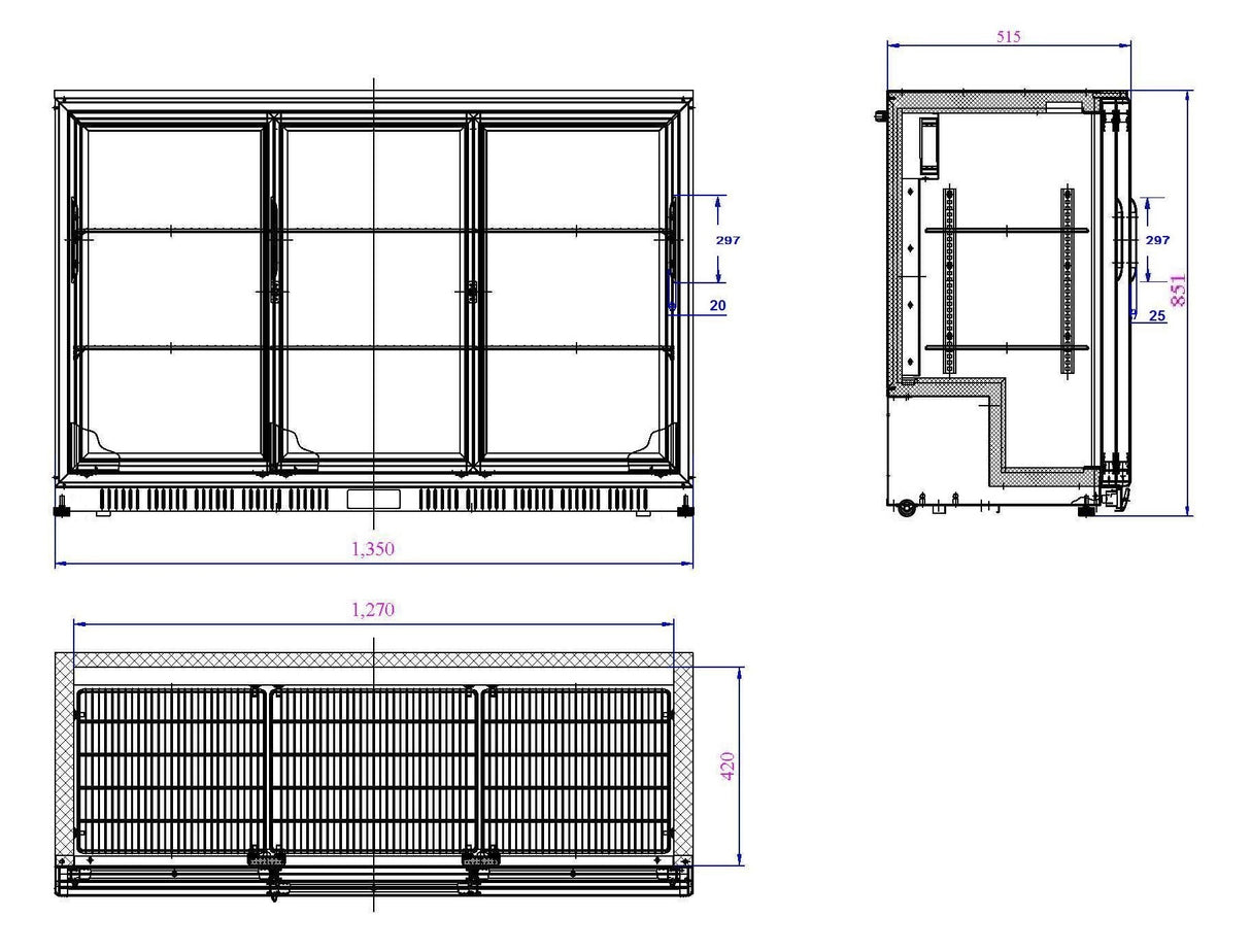 Combisteel Backbar Cooler Black 3 Sliding Doors - 7527.0050 Triple Door Bottle Coolers Combisteel   