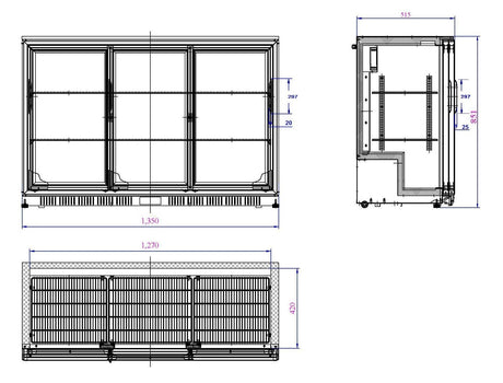 Combisteel Backbar Cooler Black 3 Sliding Doors - 7527.0050 Triple Door Bottle Coolers Combisteel   