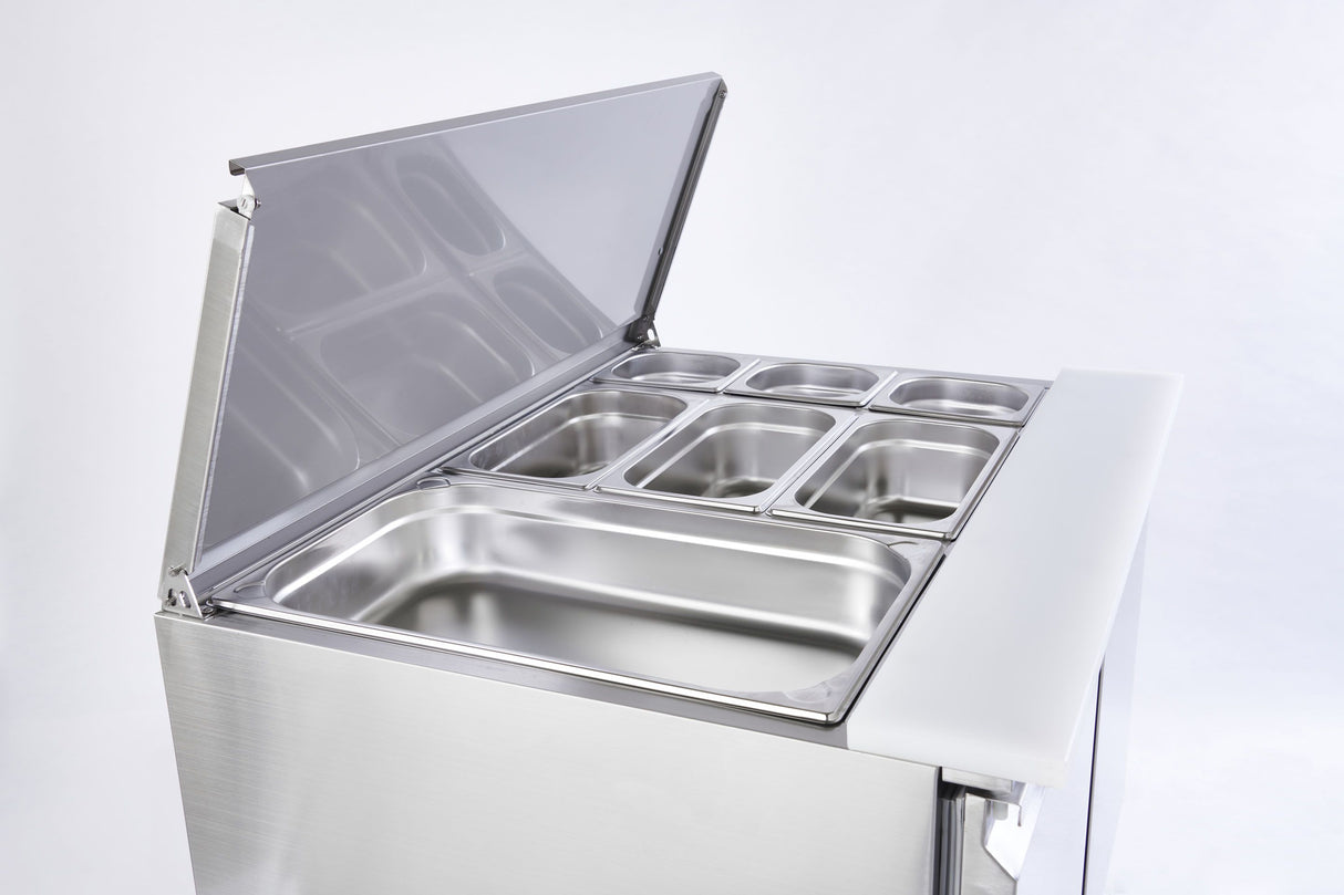 Sterling Pro Cobus 2 Door Prep Counter Fridge Hinged Lid & Chop Board Saladette | SPU200SL Pizza Prep Counters - 2 Door Sterling Pro