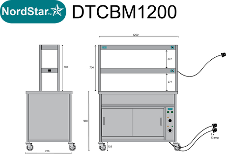 Nordstar NordStar Hot Cupboard Bain Marie 3 x 1/1GN With 2 Tier Heated Gantry | DTCBM1200 Hot Cupboards Nordstar