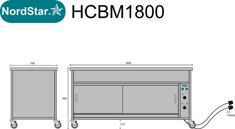 Nordstar NordStar Hot Cupboard With Bain Marie 5 x 1/1GN Dry Heat | NSHCBM1800 Hot Cupboards Nordstar