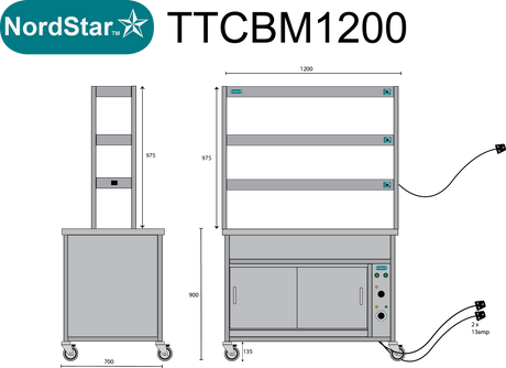 Nordstar NordStar Hot Cupboard Bain Marie 3 x 1/1GN With 3 Tier Heated Gantry | TTCBM1200 Hot Cupboards Nordstar