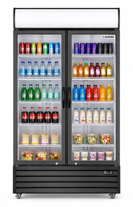 Empire Double Door Upright Display Fridge Cooler – Commercial Glass Door Merchandiser | CL-1000WC Upright Double Door Bottle Coolers Empire Supplies