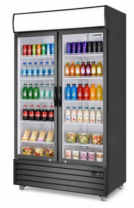 Empire Double Door Upright Display Fridge Cooler – Commercial Glass Door Merchandiser | CL-1000WC Upright Double Door Bottle Coolers Empire Supplies