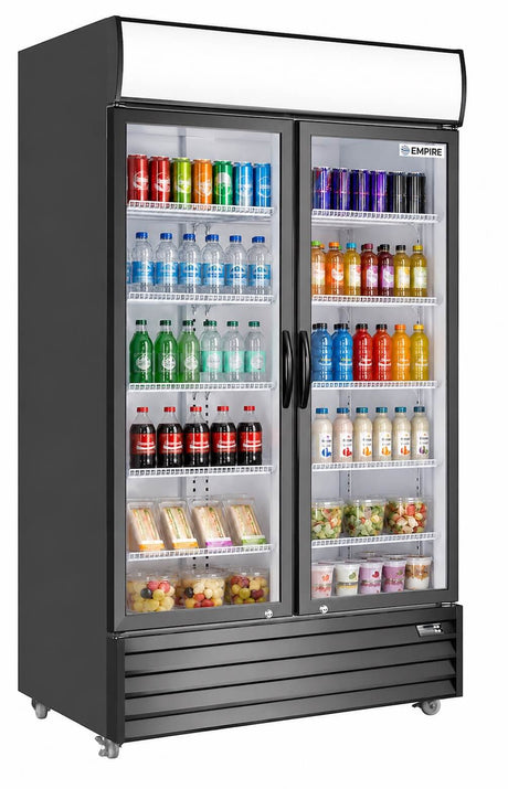 Empire Double Door Upright Display Fridge Cooler – Commercial Glass Door Merchandiser | CL-1000WC Upright Double Door Bottle Coolers Empire Supplies
