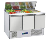 Prodis 3 Door Compact Saladette Table 4 x 1/1 GN Topping Well | EC-3SALAD-LE Pizza Prep Counters - 3 Door Prodis