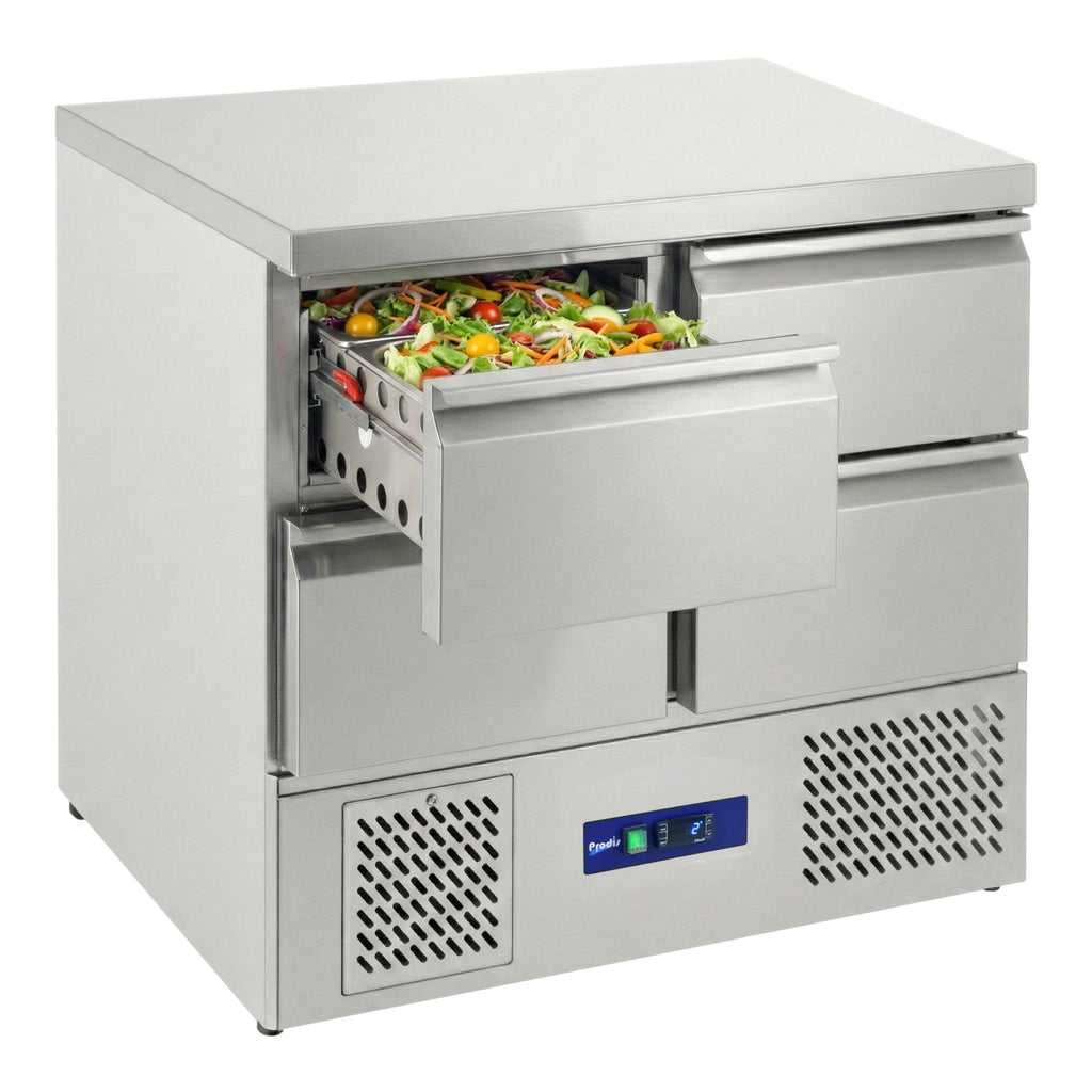Prodis 4 Drawer Compact Saladette Counter Flat Top | EC-4DSS-LE Counter Fridges With Drawers Prodis