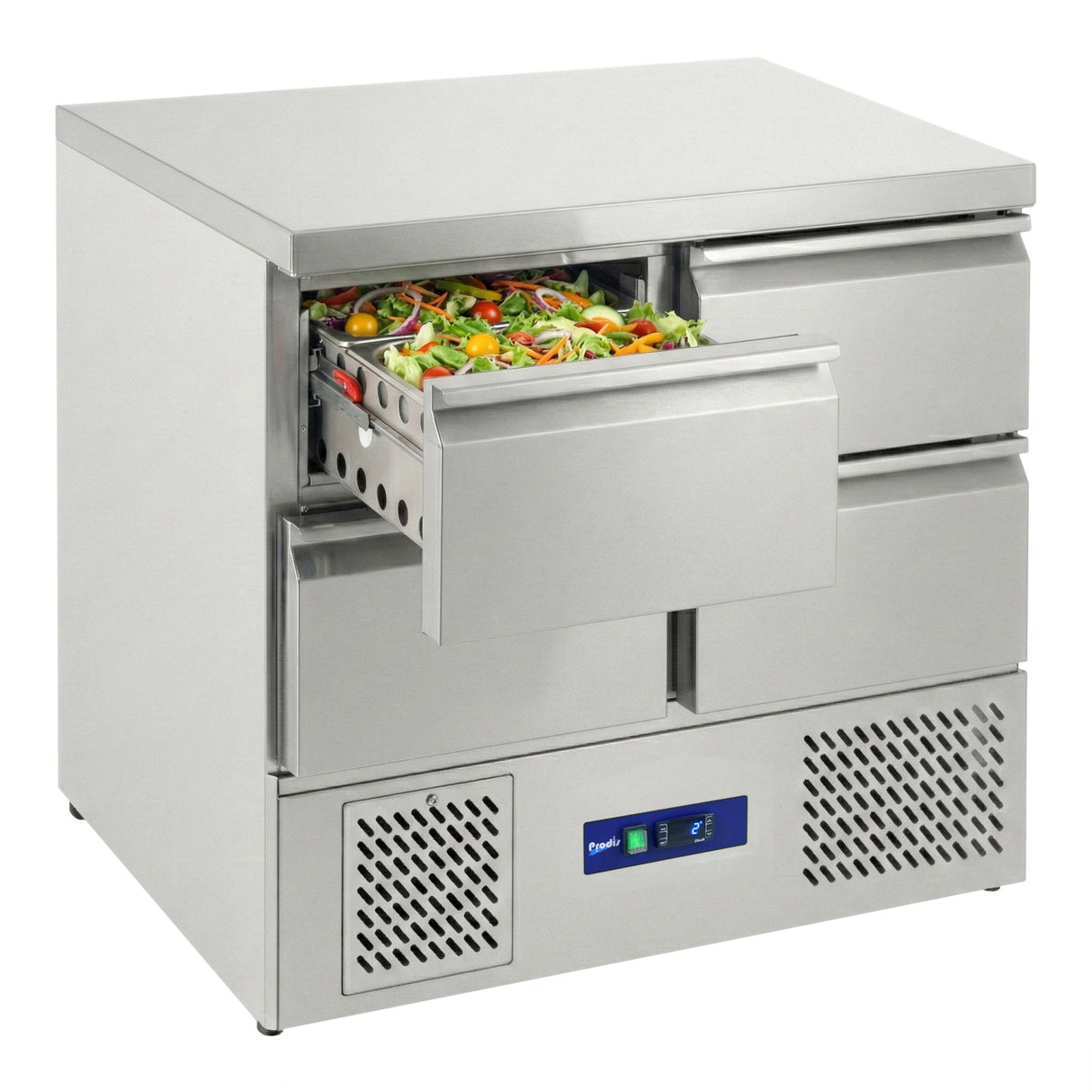 Prodis 4 Drawer Compact Saladette Counter Flat Top | EC-4DSS-LE Counter Fridges With Drawers Prodis