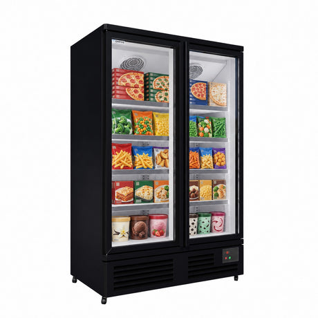 Empire Upright Display Freezer 1012L Double Glass Door Commercial White Interior | EMP-1180FW Refrigeration Uprights - Double Door Empire Supplies