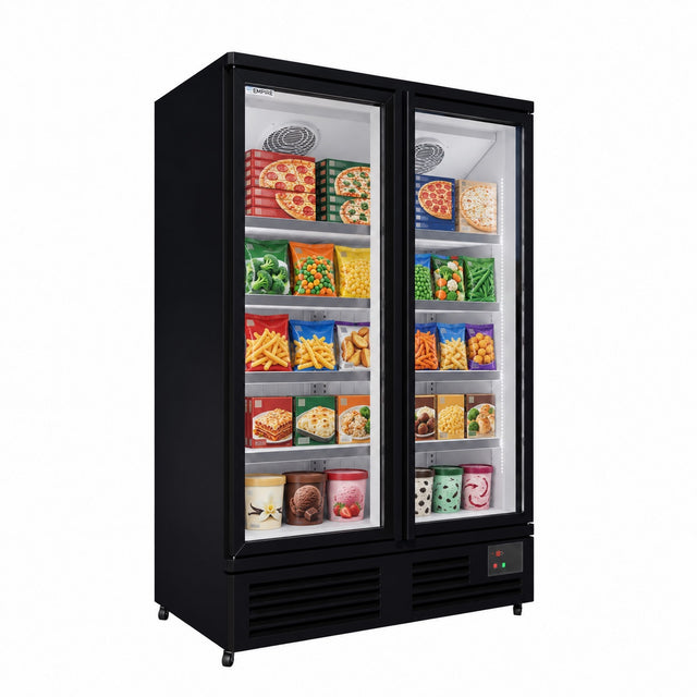 Empire Upright Display Freezer 1012L Double Glass Door Commercial White Interior | EMP-1180FW Refrigeration Uprights - Double Door Empire Supplies