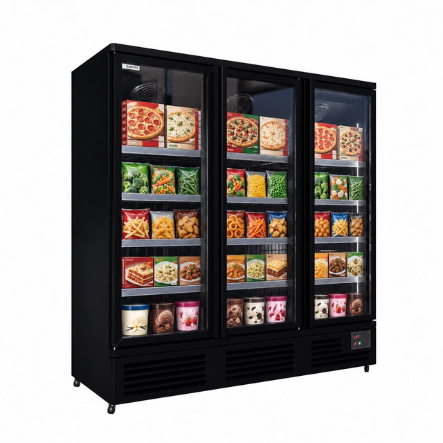 Empire Upright Display Freezer 1560L Triple Glass Door Commercial Black Interior | EMP-1780FB Refrigeration Uprights - Triple Door Empire Supplies