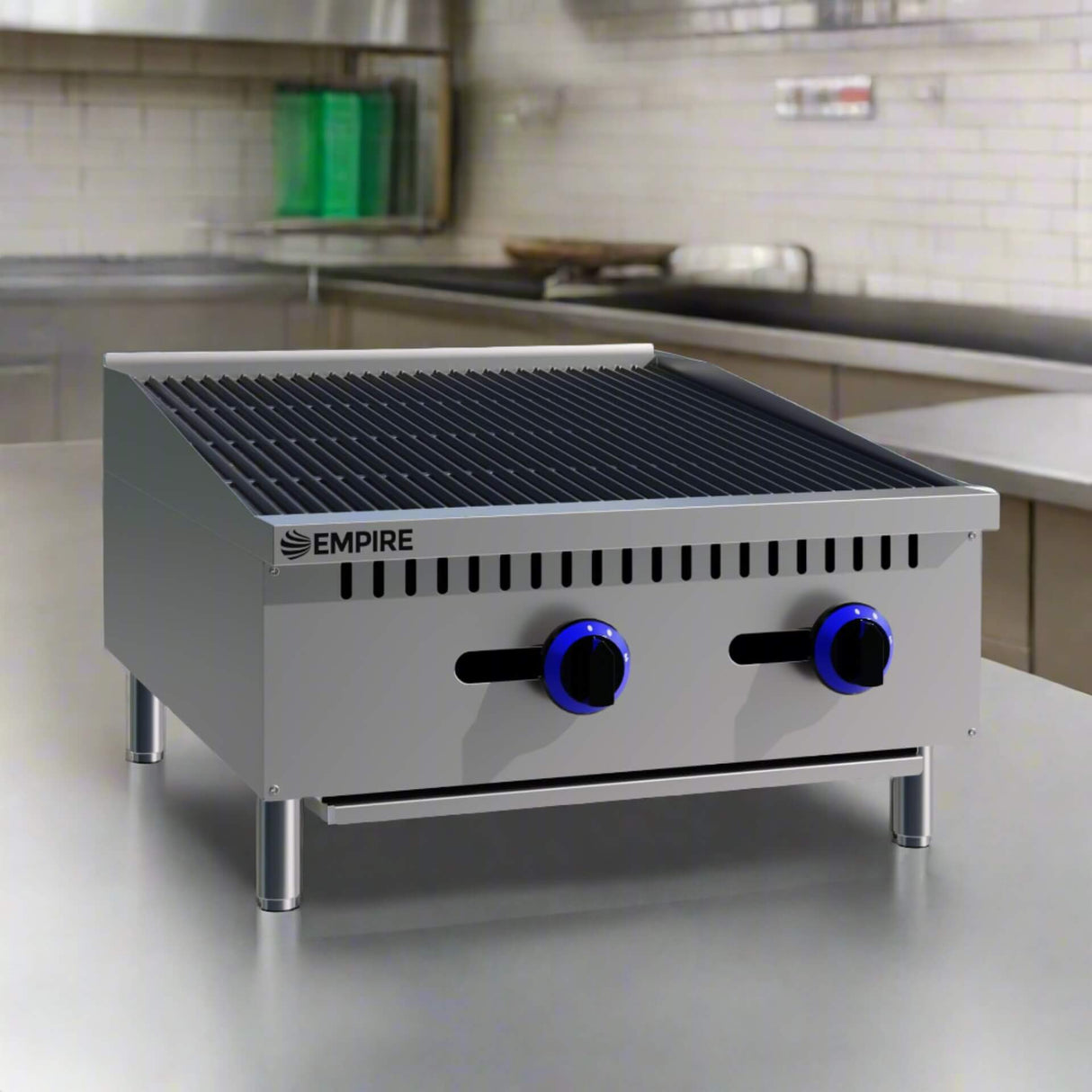 Empire 2 Burner Nat Gas or LPG Chargrill | 600mm Commercial Countertop Charbroiler 15kW | EMP-RFS-24-R-OZ Charcoal Grills Empire