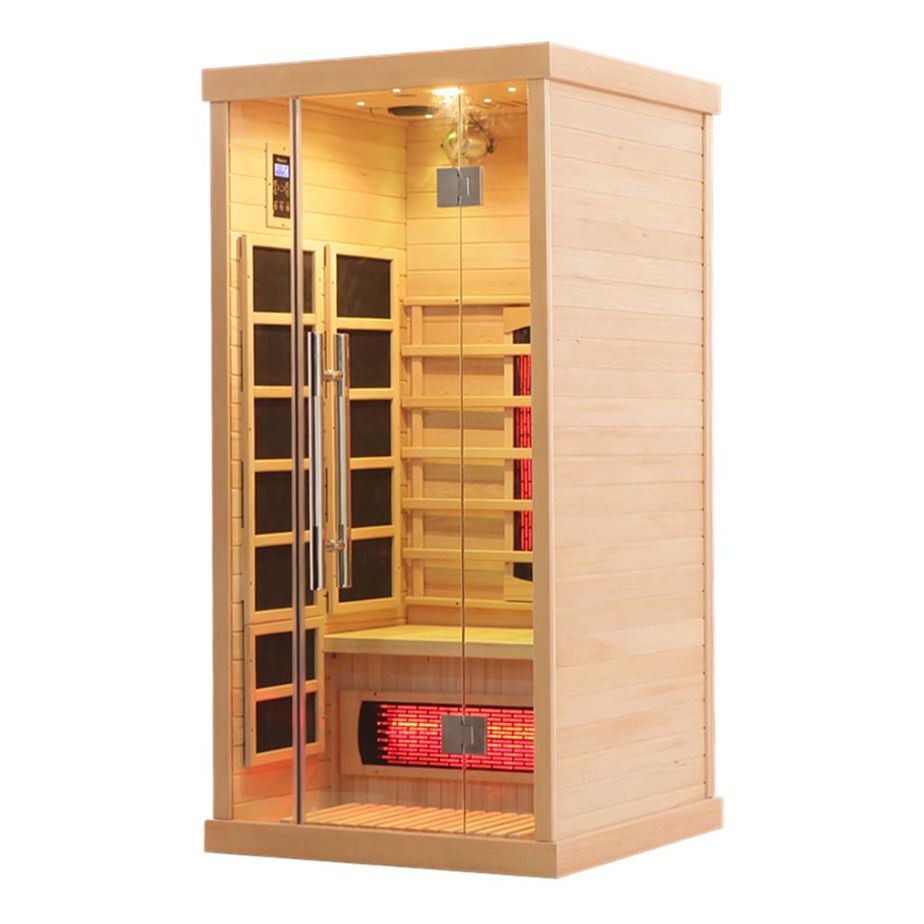 Empire 1-Person Infrared Sauna Cabin Compact – Hemlock Wood, Glass Front, Bluetooth & Full Spectrum Heating | EMP-S1 Infrared Saunas Empire
