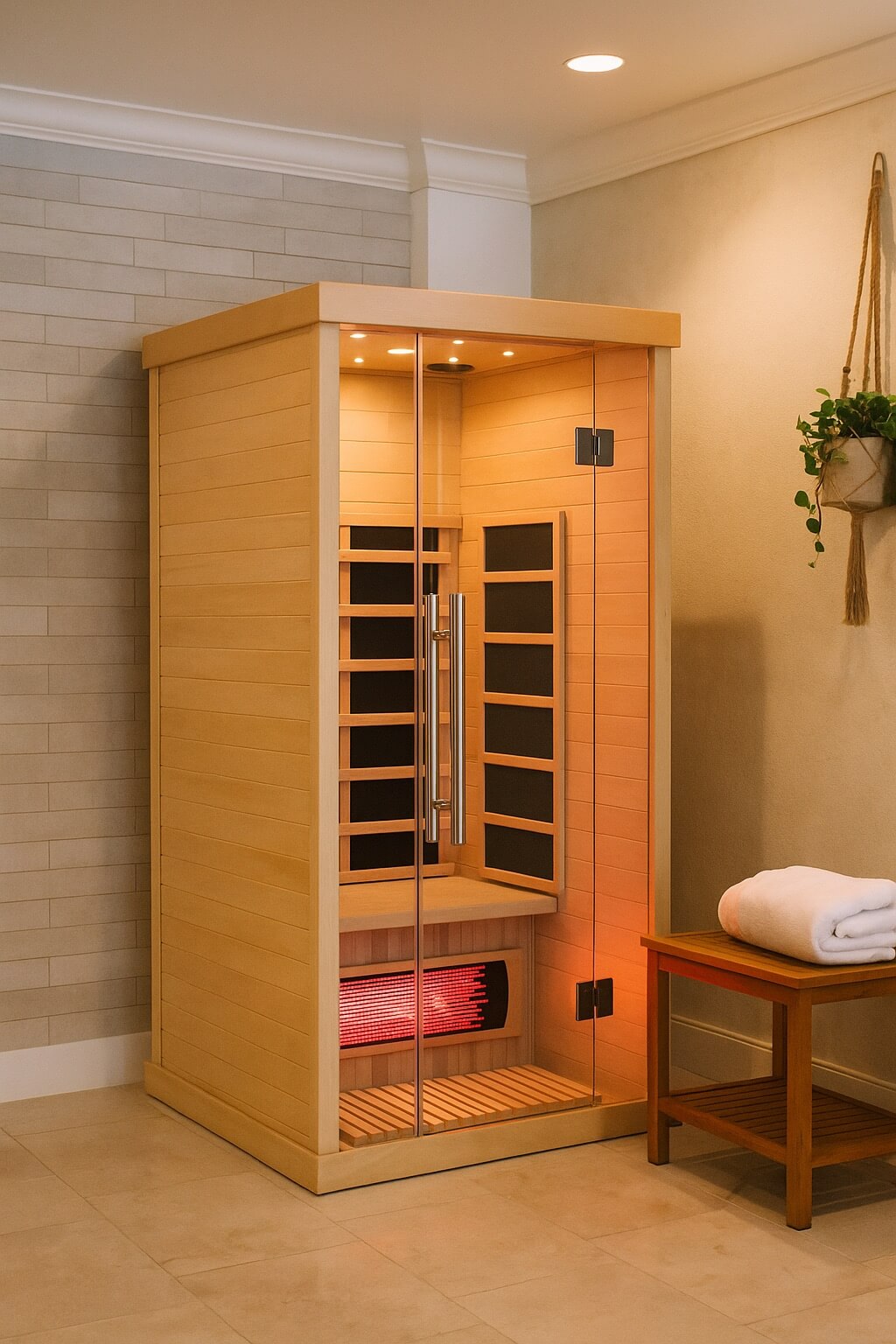 Empire 1-Person Infrared Sauna Cabin Compact – Hemlock Wood, Glass Front, Bluetooth & Full Spectrum Heating | EMP-S1 Infrared Saunas Empire