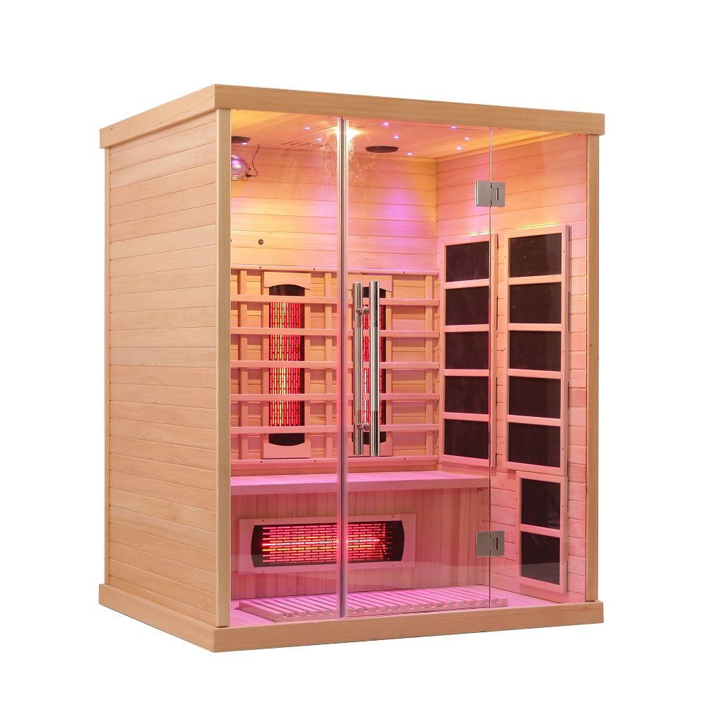 Empire 3-Person Infrared Sauna Cabin – Hemlock Wood, Glass Front, Bluetooth & Full Spectrum Heating | EMP-S3 Infrared Saunas Empire