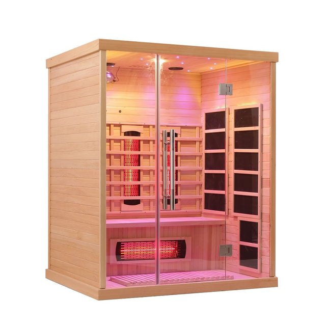 Empire 3-Person Infrared Sauna Cabin – Hemlock Wood, Glass Front, Bluetooth & Full Spectrum Heating | EMP-S3 Infrared Saunas Empire