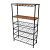 Empire 6 Tier Wire Wine Bottle Rack With Glass Holder and Shelf Black / Dark Wood 54 Bottle Capacity- EMP-WGRACK Chrome Wire Shelving and Racking Empire   