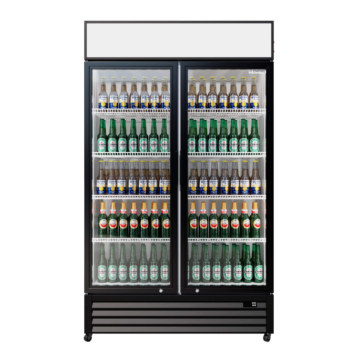 Empire Double Door Display Cooler Hinged – B Energy Rated Commercial Fridge with Merchandising Canopy | CL-690A - Graded Item