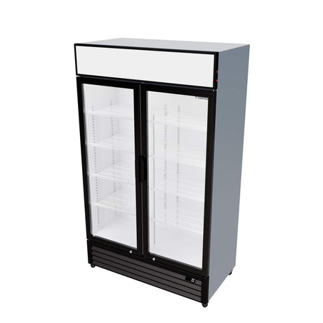 Empire Double Door Display Cooler Hinged – Commercial Fridge with Merchandising Canopy | CL-690A - Graded Item Upright Double Glass Door Chillers Empire
