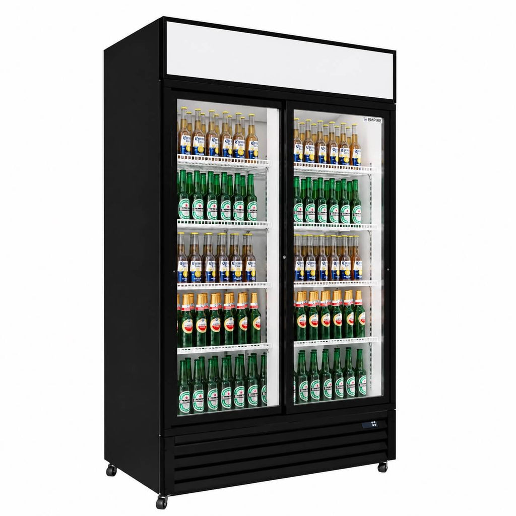 Empire Double Door Display Cooler Sliding – B Energy Rated Commercial Fridge with Merchandising Canopy | CL-690B Upright Double Glass Door Chillers Empire
