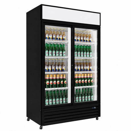 Empire Double Door Display Cooler Sliding – B Energy Rated Commercial Fridge with Merchandising Canopy | CL-690B Upright Double Glass Door Chillers Empire