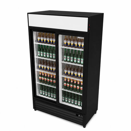 Empire Double Door Display Cooler Sliding – B Energy Rated Commercial Fridge with Merchandising Canopy | CL-690B Upright Double Glass Door Chillers Empire