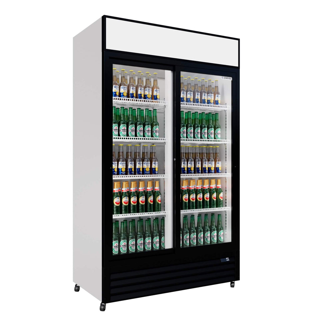 Empire Double Door Display Cooler Sliding – B Energy Rated Commercial Fridge with Merchandising Canopy | CL-690B - Graded Item