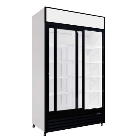 Empire Double Door Display Cooler Sliding – B Energy Rated Commercial Fridge with Merchandising Canopy | CL-690B - Graded Item Upright Double Glass Door Chillers Empire