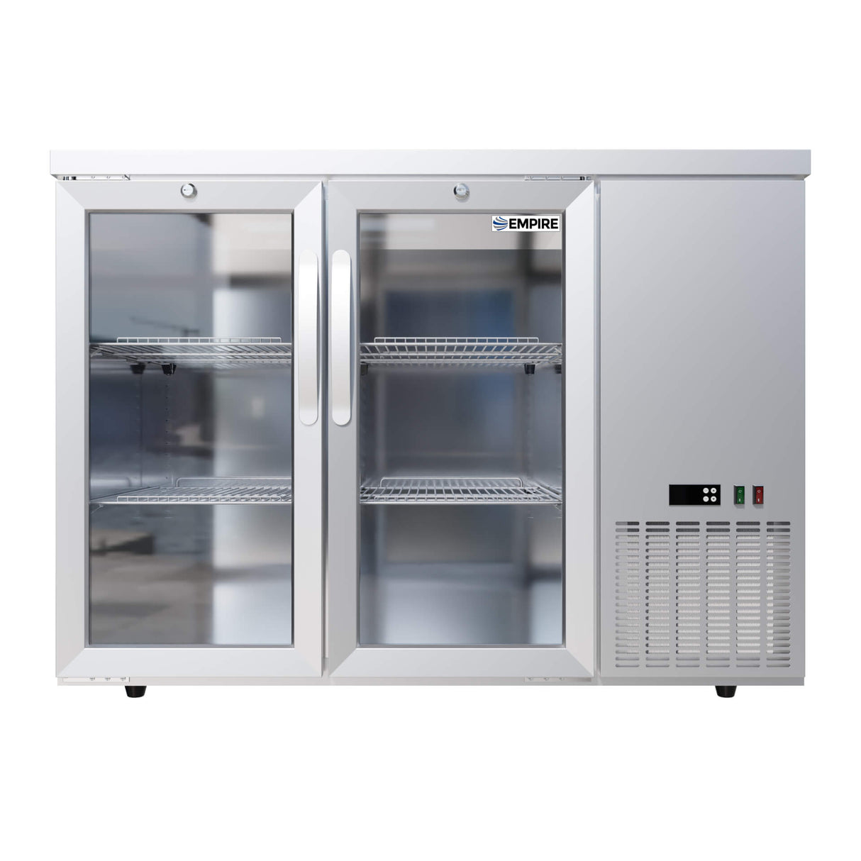 Empire High Capacity Stainless Steel Double Door Bottle Cooler Hinged Undercounter Low Height Side Cooling - CL-305HR - Graded Item Double Door Bottle Coolers Empire