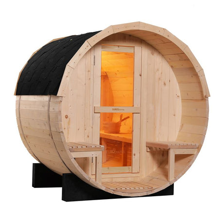 Empire Spruce Barrel Sauna with Front Porch & 6kW Electric Heater | 2–4 Person Outdoor Cabin | EMP-BSAUNA Electric Heated Saunas Empire
