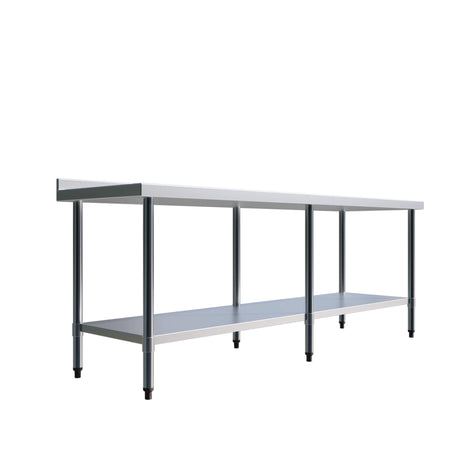 Empire 2100mm Stainless Steel Wall Prep Table with Upstand & Undershelf Commercial Prep Bench - SSWT-210 - Graded Item Stainless Steel Wall Tables Empire