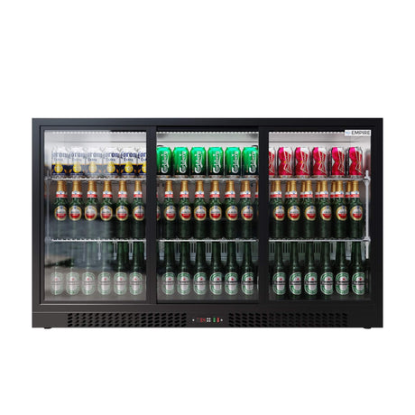 Empire Triple Door Bottle Cooler – B Energy Rated Low 835mm Height Sliding Door Commercial Back Bar Fridge | CL-320SC - Graded Item