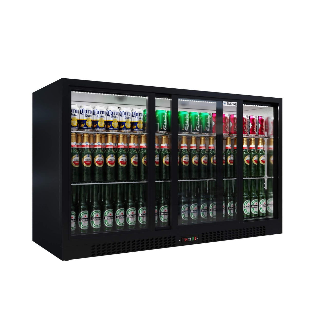 Empire Triple Door Bottle Cooler – B Energy Rated Low 835mm Height Sliding Door Commercial Back Bar Fridge | CL-320SC - Graded Item
