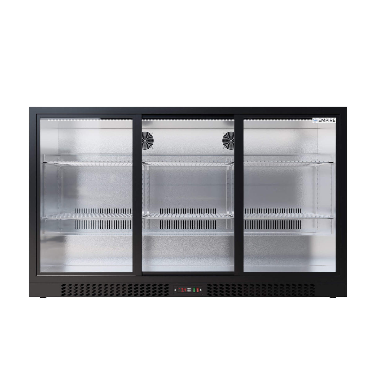 Empire Triple Door Bottle Cooler – B Energy Rated Low 835mm Height Sliding Door Commercial Back Bar Fridge | CL-320SC - Graded Item