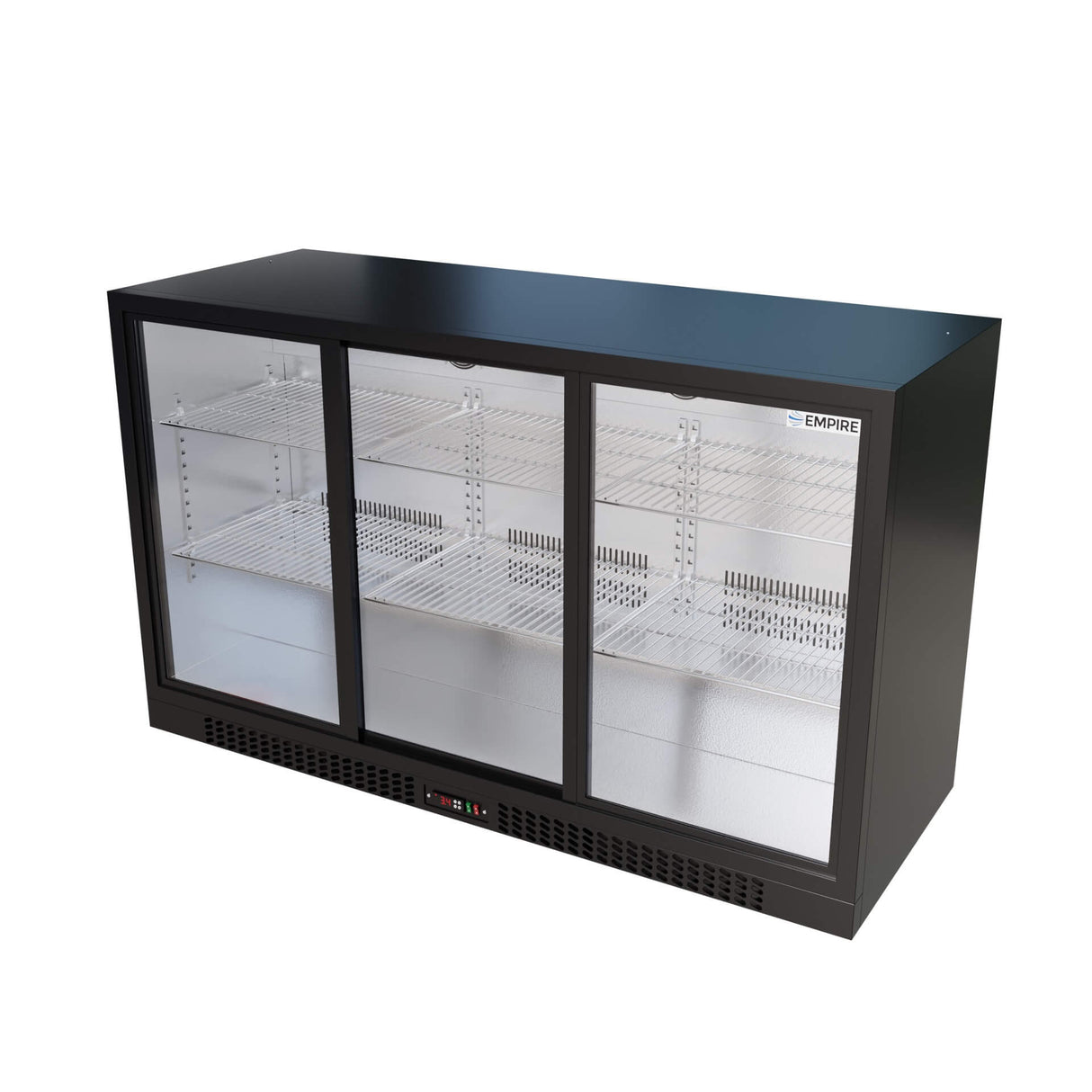 Empire Triple Door Bottle Cooler – B Energy Rated Low 835mm Height Sliding Door Commercial Back Bar Fridge | CL-320SC - Graded Item
