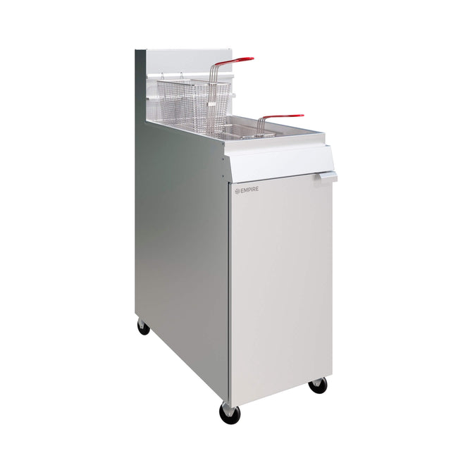Empire Twin Basket Single Tank Fryer – Nat Gas & LPG, 3 Burner, 24L, 80,000 BTU | EMP-MGEF-3-OZ - Graded Item Freestanding Gas Fyers Empire