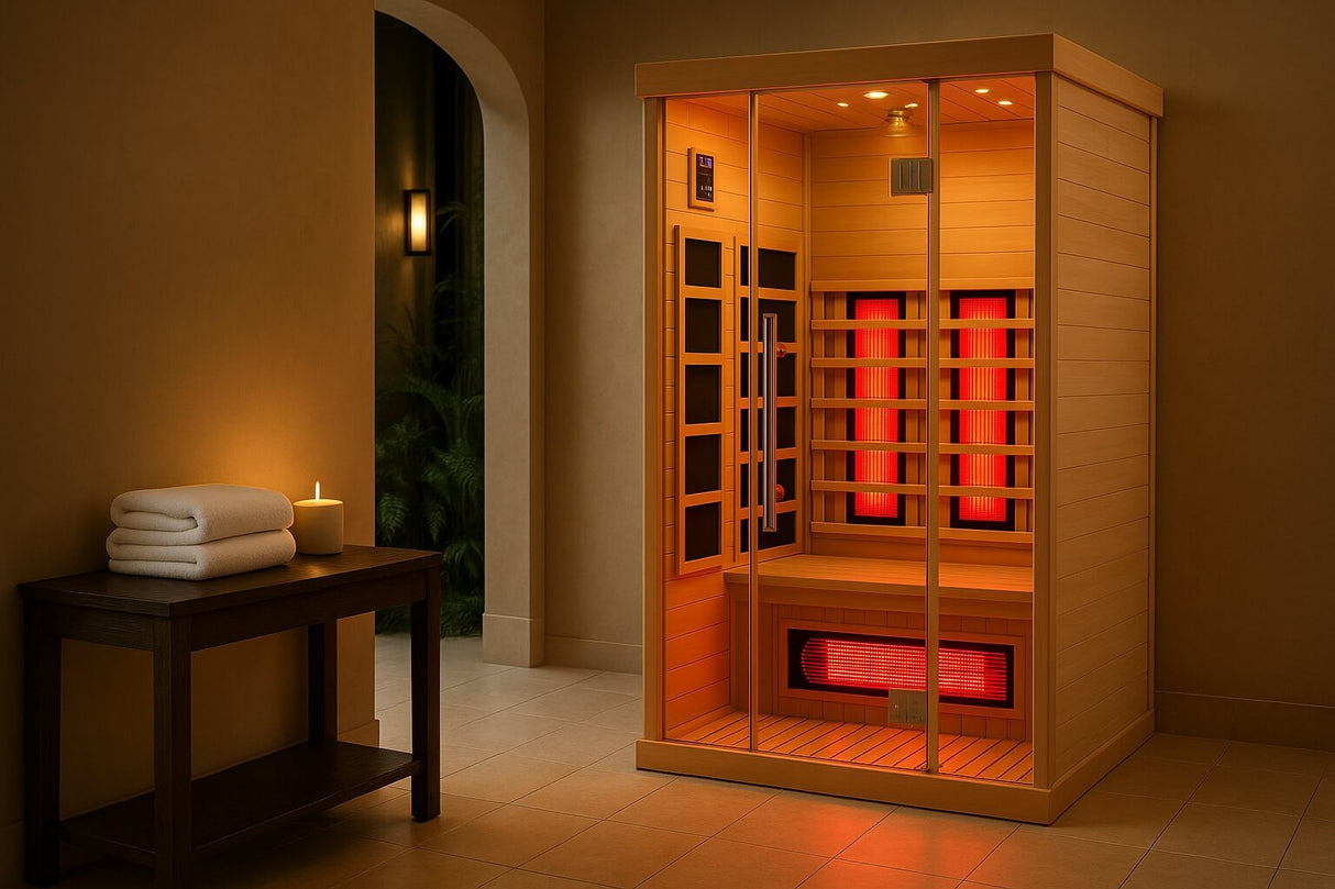 Empire 2-Person Infrared Sauna Cabin – Hemlock Wood, Glass Front, Bluetooth & Full Spectrum Heating | EMP-S2 Infrared Saunas Empire