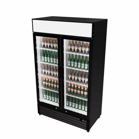 Empire Double Door Display Cooler Hinged – B Energy Rated Commercial Fridge with Merchandising Canopy | CL-690A Upright Double Glass Door Chillers Empire