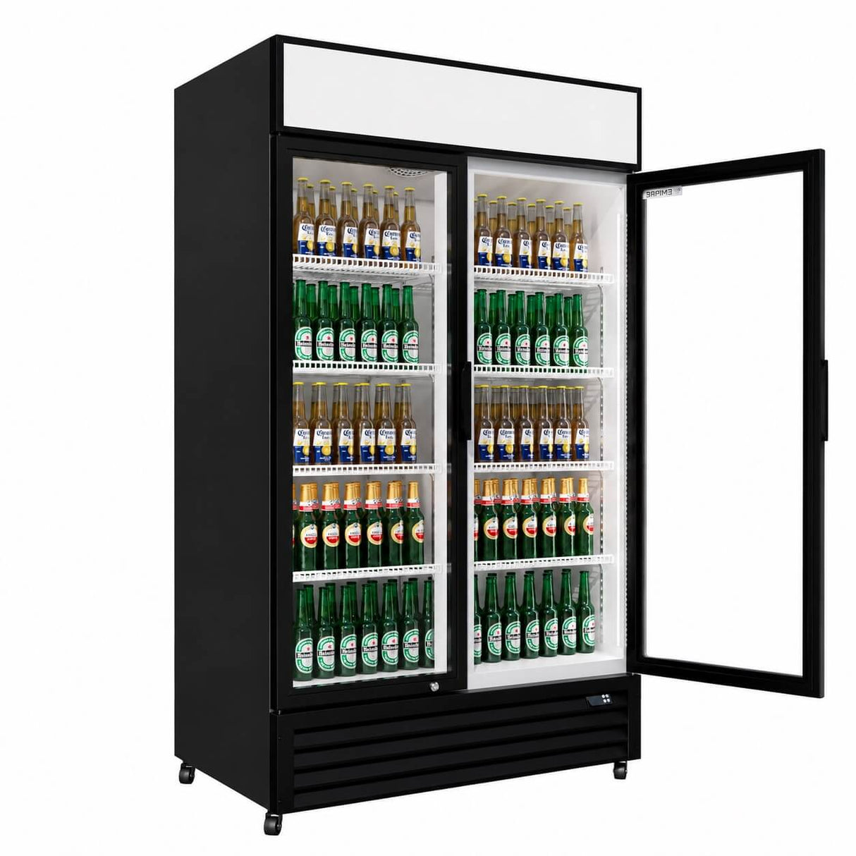 Empire Double Door Display Cooler Hinged – B Energy Rated Commercial Fridge with Merchandising Canopy | CL-690A Upright Double Glass Door Chillers Empire