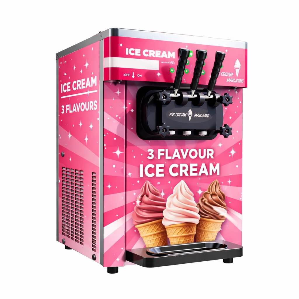 Empire Ice Cream Machine Counter Top 25 Litre - 2 x 12.5L - Commercial 3 Nozzle Flavour Soft Ice Cream Vending with Air Pump Function- EMP-ICREAM25 Ice Cream Machines & Makers Empire