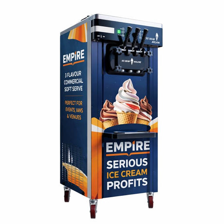 Empire Ice Cream Machine Floor Standing 25 Litre - 2 x 12.5L - Commercial 3 Nozzle Flavour Soft Ice Cream Vending with Air Pump Function | EMP-ICREAM25FS Ice Cream Machines & Makers Empire