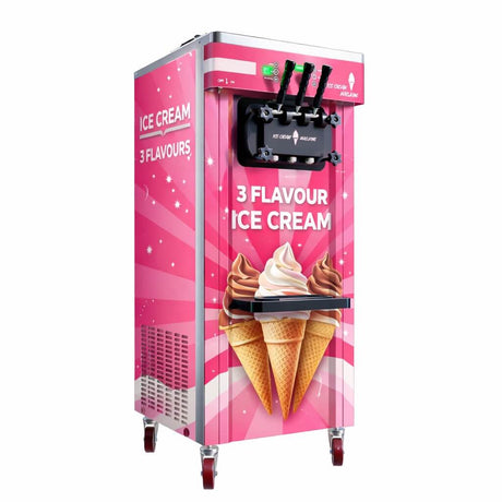 Empire Ice Cream Machine Floor Standing 25 Litre - 2 x 12.5L - Commercial 3 Nozzle Flavour Soft Ice Cream Vending with Air Pump Function | EMP-ICREAM25FS Ice Cream Machines & Makers Empire