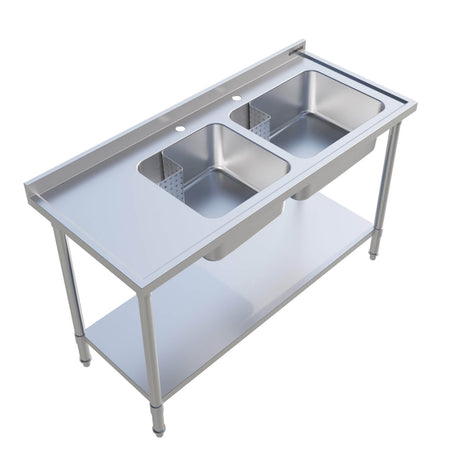 Empire Stainless Steel Double Bowl Sink 1400mm Wide Left Hand Drainer - EMP-SSWTS-1400L Single Bowl Sinks Empire   