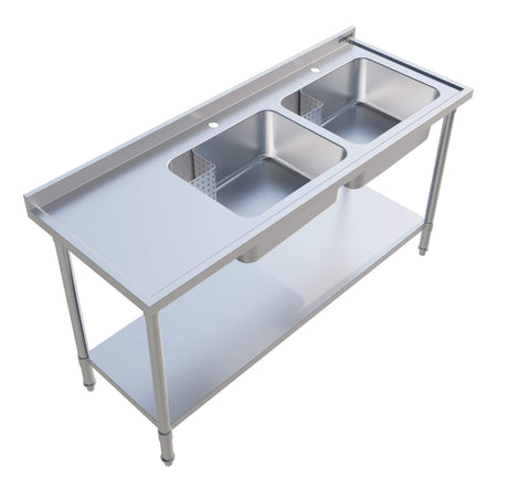 Empire Stainless Steel Double Bowl Sink 1600mm Wide Left Hand Drainer - EMP-SSWTS-1600L Single Bowl Sinks Empire   