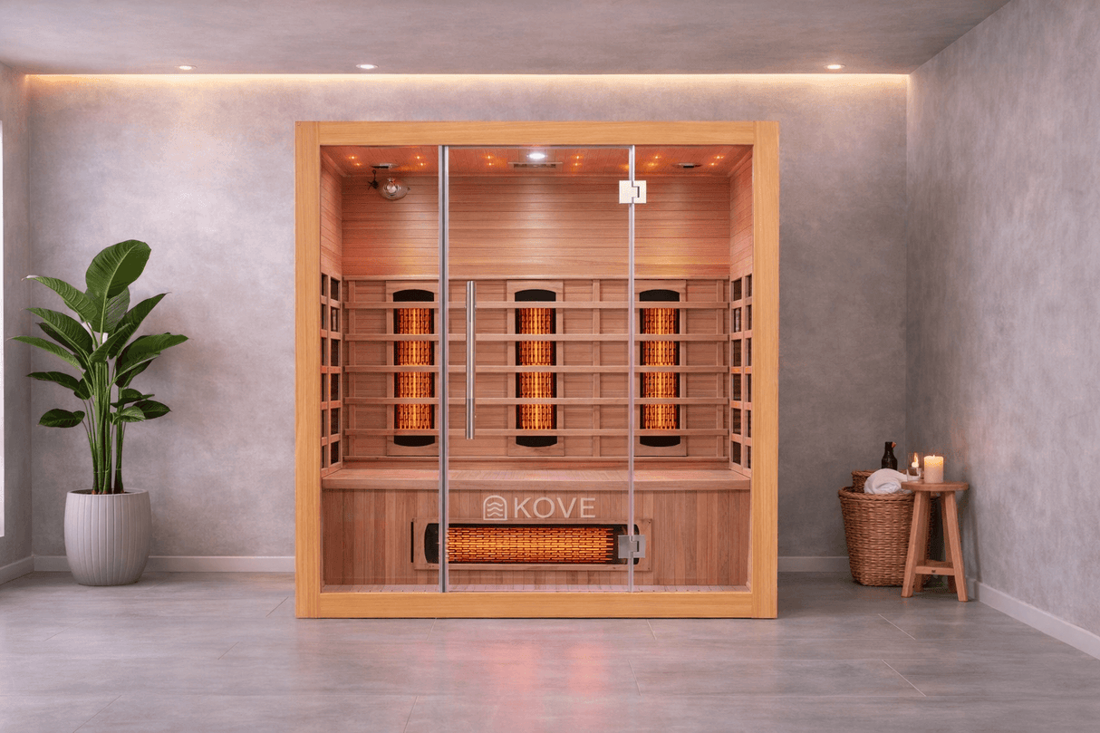 Empire Kove 3-Person Infrared Sauna Cabin – Hemlock Wood, Glass Front, Bluetooth & Full Spectrum Heating | KOVE-INF3 Indoor Infrared Saunas Kove Designs