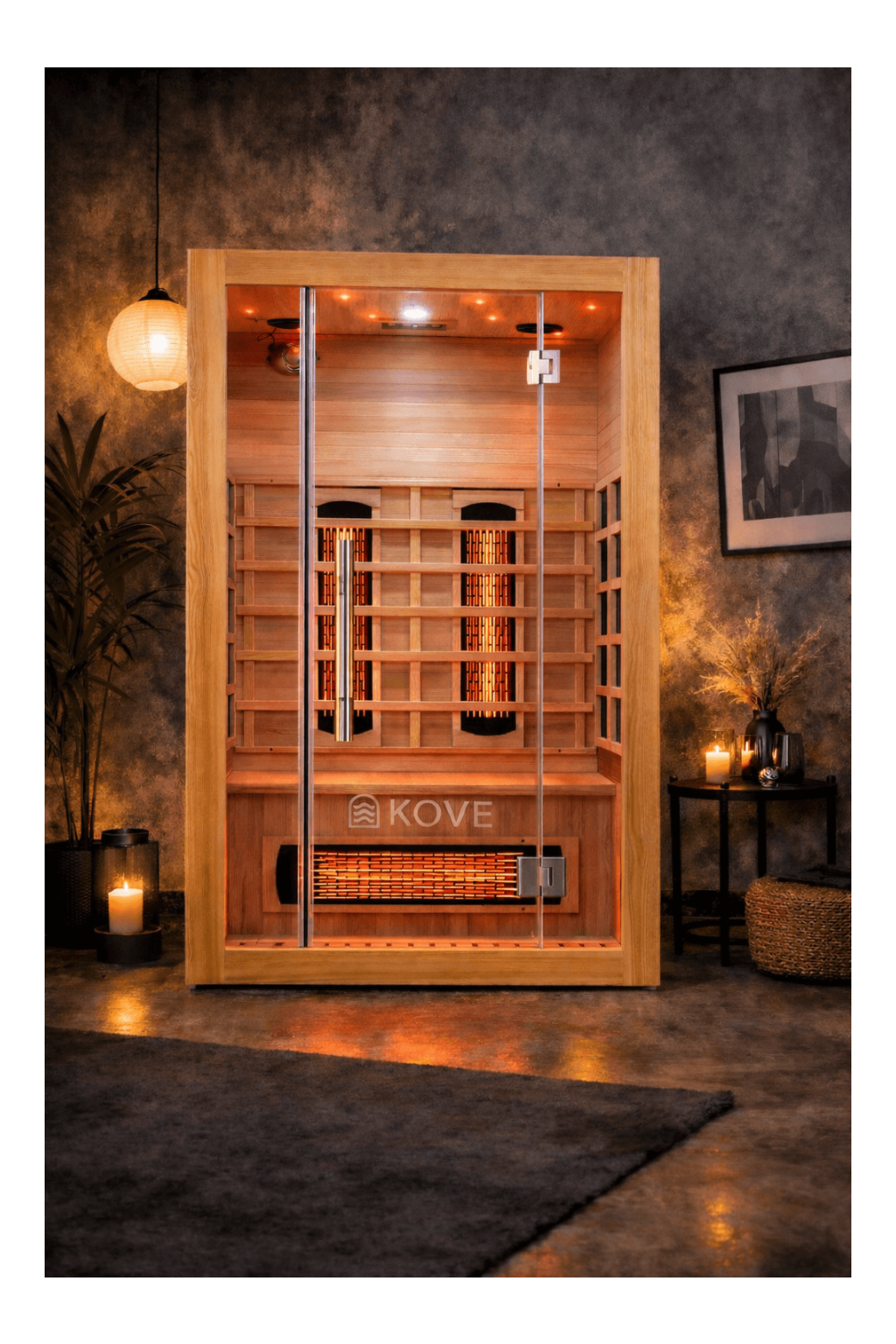 Empire Kove 2-Person Infrared Sauna Cabin – Hemlock Wood, Glass Front, Bluetooth & Full Spectrum Heating | KOVE-INF2 - Graded Item Indoor Infrared Saunas KOVE